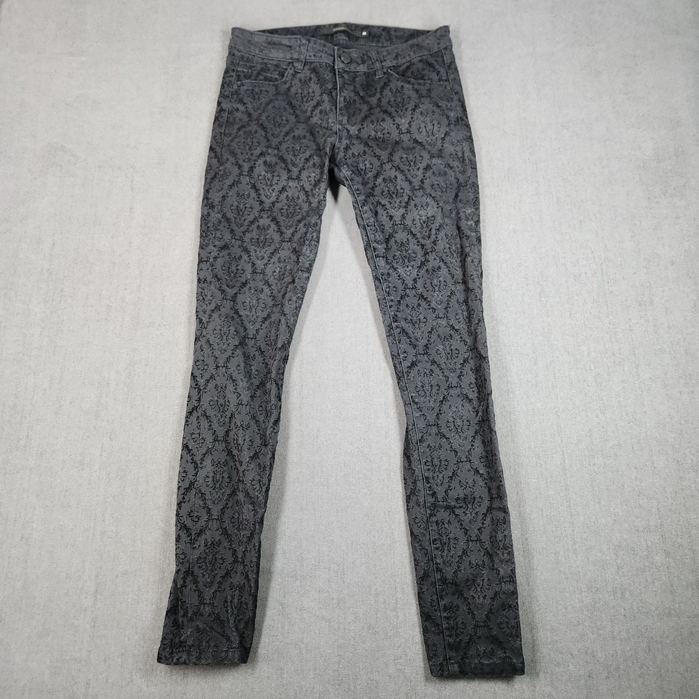 Harper Jeans Womens Size 28 Damask Print Black Skinny‎ Goth Romantic